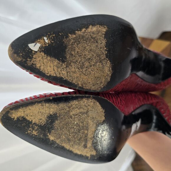 Smyth Bros Women 8.5N Textured Point Toe Leather Classic Pumps Red Italy Vintage - Picture 11 of 11